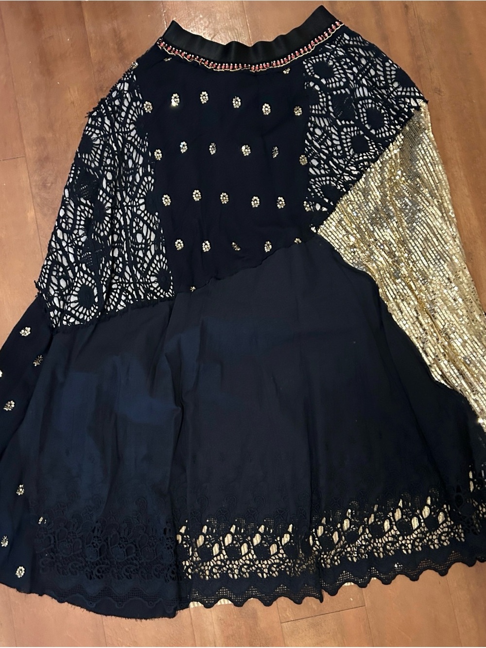 Free People black and Gold Audrina Maxi Skirt